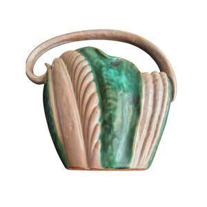 Vtg MCM Stangl 3616 Terra Rose Pottery Basket Beige Green Cornucopia Style Mint